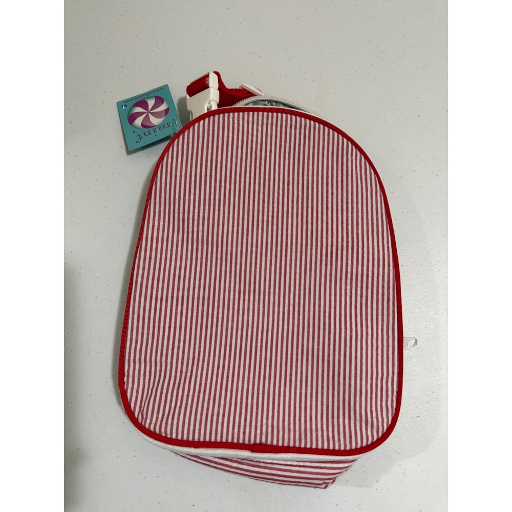 Mint Red White Seersucker Striped Insulated Lunch Bag NWT
